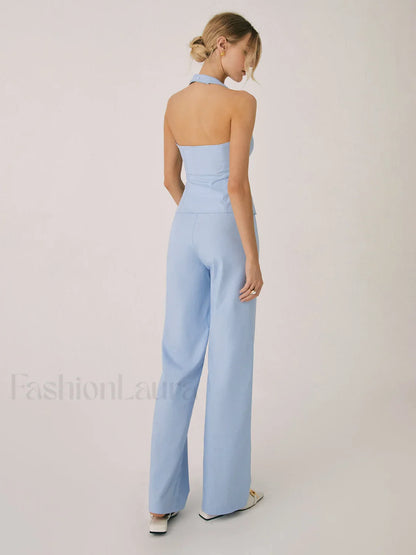 Cotton & Linen Vest Modern With Straight Leg Pants Set