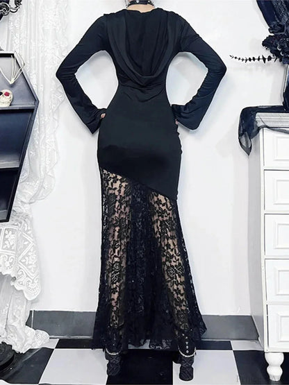 Covered Lace Cross Hollow Full-Length Dress