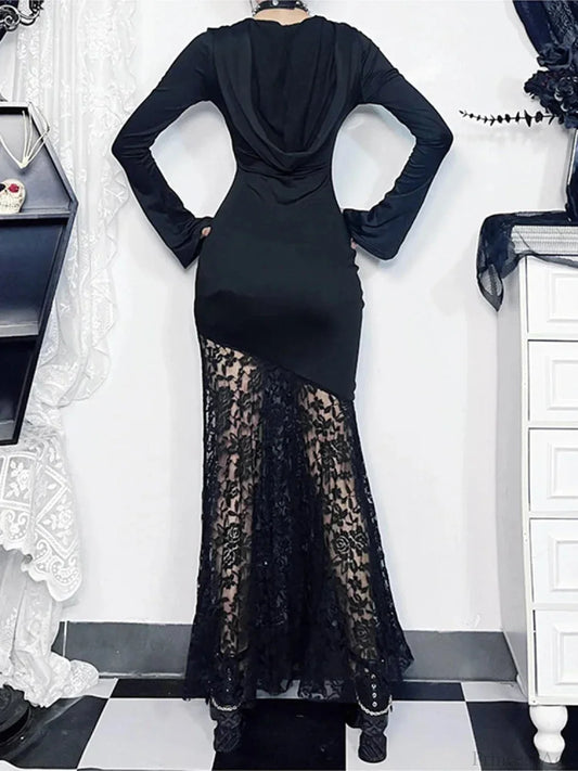 Covered Lace Cross Hollow Full-Length Dress