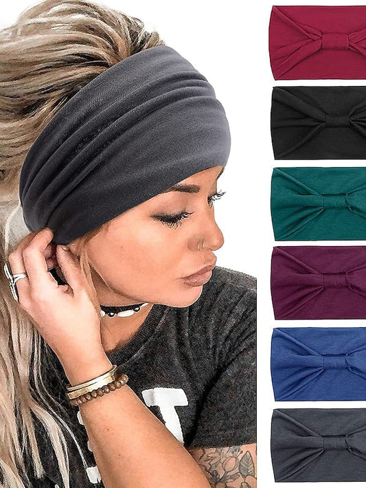 6 Pcs Wide Headbands for Women Boho Bandeau Head Bands Workout Head Wraps Stretch No Slip Hair Wraps Solid Jersey Cotton Headband for Women