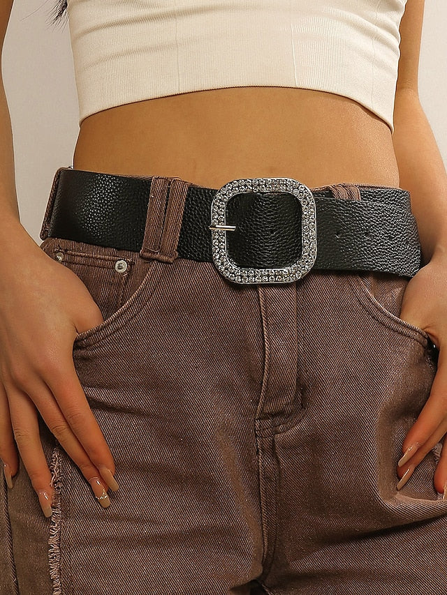 Belt PU Black Waist Belt Dailywear Weekend Pure Color for Women