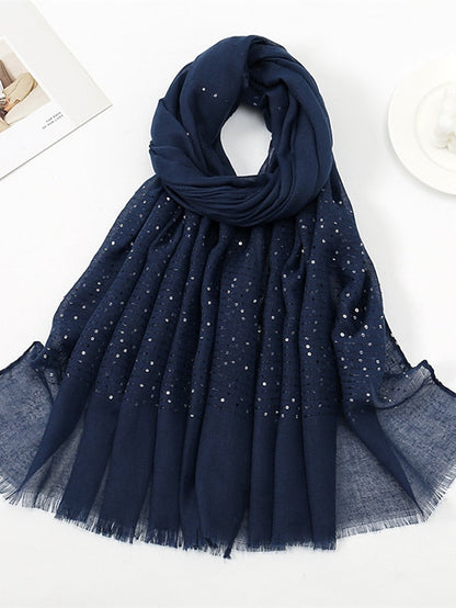 1 PC Sequins Cotton Viscose Muslim Hijab Scarves Women Long Shawls Solid Headscarf Head Wraps Islamic Turban Headband Foulard Bandana for Women