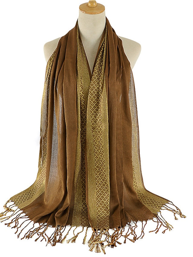 Plain Fashion Print Glitter Tassels Plaid Stripe Scarf Long Hijab Muslim Scarves/scarf for Women
