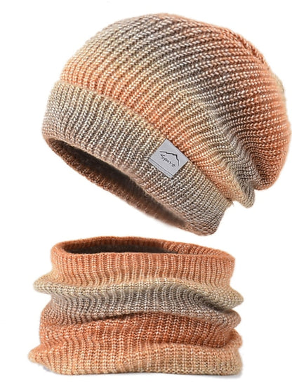 2pcs/set Winter Women Beanies Snood Sets Gradient Color Knitted Hat Warmer Fashion Outdoor Windproof Thicken Tie Dye Scarf Hat For Women for Women