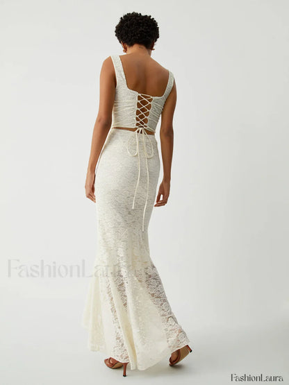 Cream Floral Lace Tie Modern Back Crop Corset Top