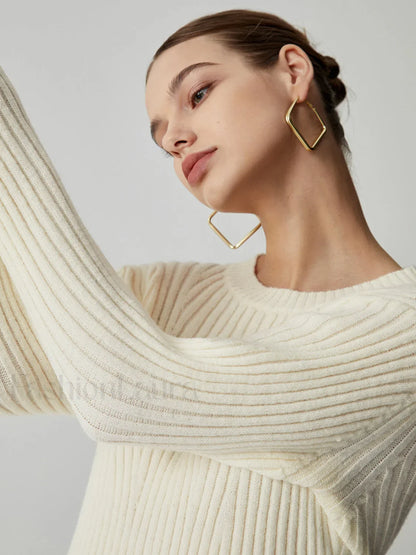 Cream Rib Long Trendy Sleeve Short Sweater Dress