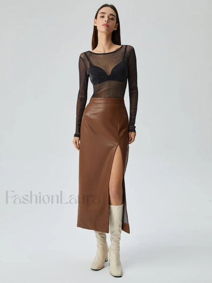 Crew Neck Sequined Trendy Long Sleeve Mesh Shirt