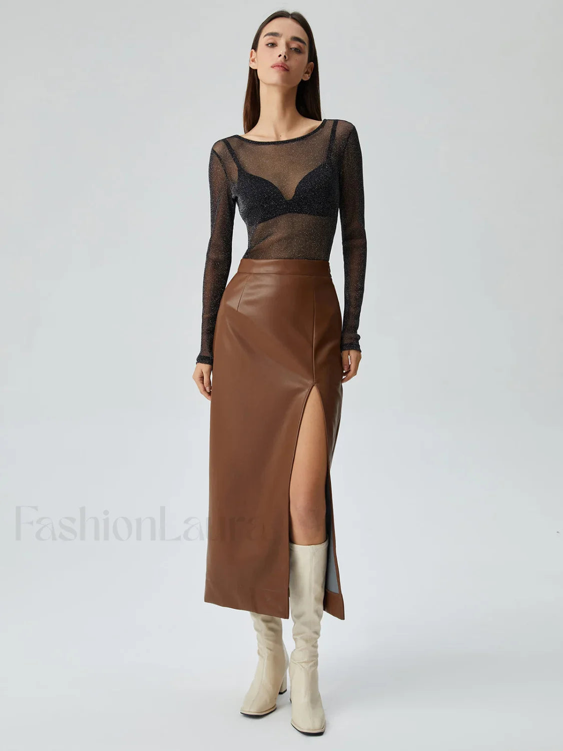 Crew Neck Sequined Trendy Long Sleeve Mesh Shirt