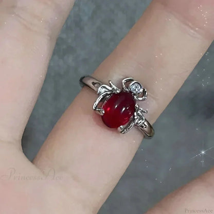 Crimson Crystal Glass Medieval Arachnid Ring