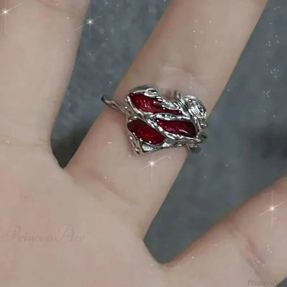 Crimson Crystal Glass Medieval Arachnid Ring