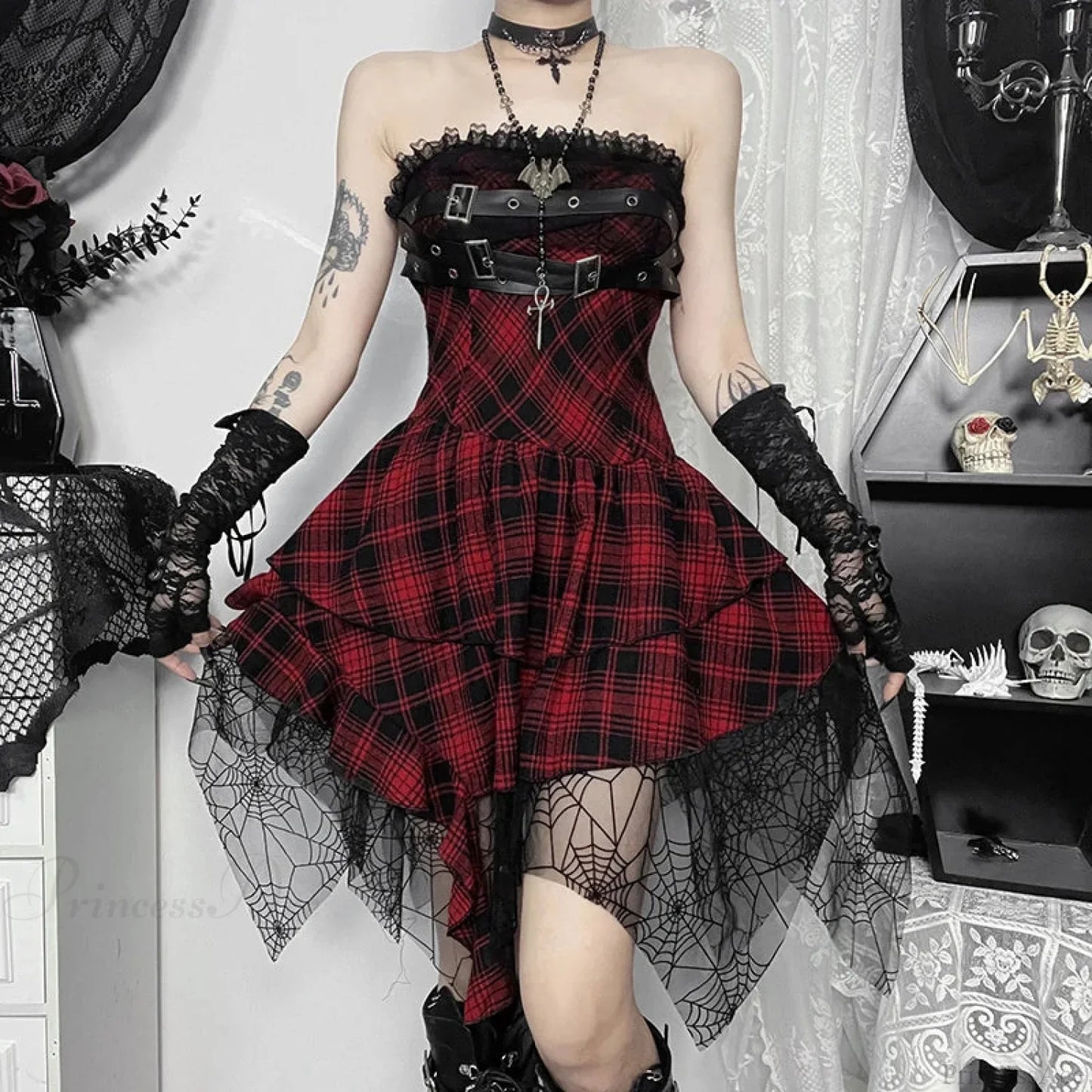 Crimson Folded Tied-up Tiny Gown
