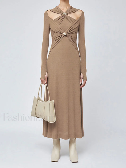 Criss Cross Cut Trendy Out Long Dress