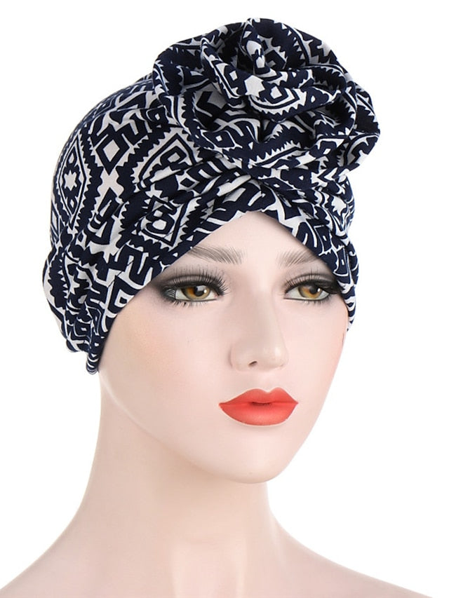 Ethnic Plaid Pattern Cashew Print Big Flower Headscarf Bonnet Women Turban Hat Turbante Femme Musulman India Hat Islamic Head Wrap Turban for Women