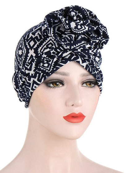 Ethnic Plaid Pattern Cashew Print Big Flower Headscarf Bonnet Women Turban Hat Turbante Femme Musulman India Hat Islamic Head Wrap Turban for Women