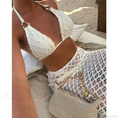 Crochet Push Up Skirt Three Piece Swimsuit