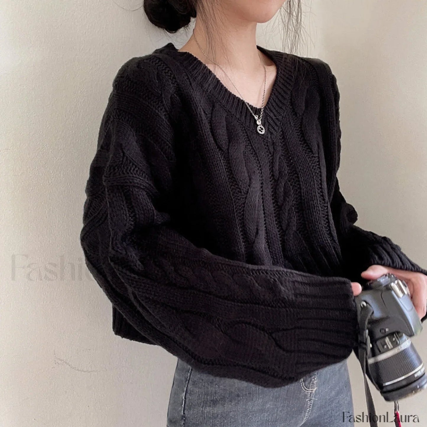 Cropped Brown Cable Knit Sweater
