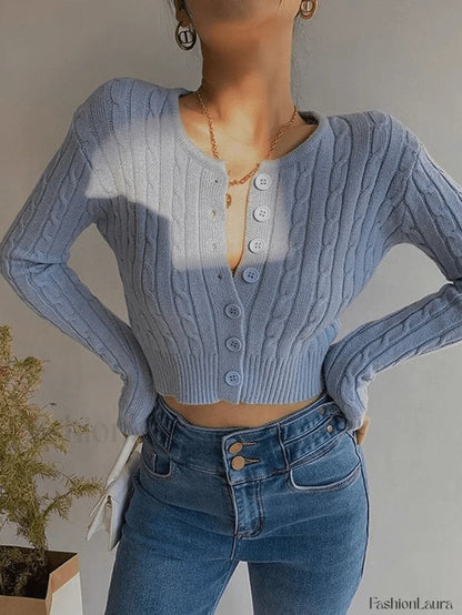Cropped Button Cable Knit Cardigan