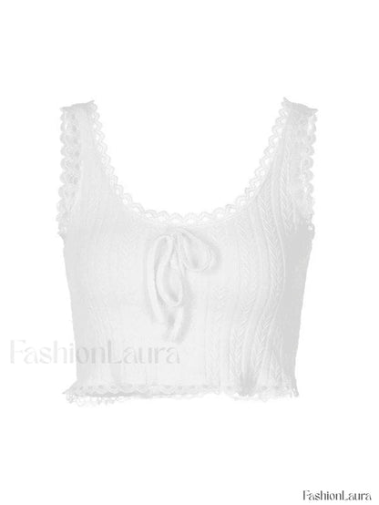 Cropped Lace Trim White Tank Top