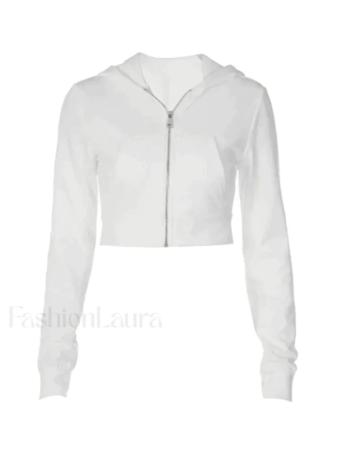 Cropped White Zip-Up Hoodie