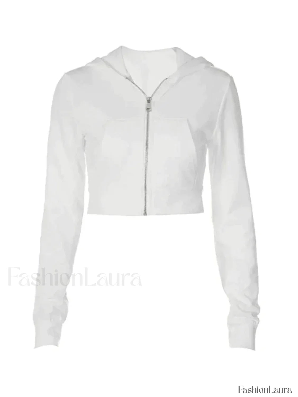 Cropped White Zip-Up Hoodie