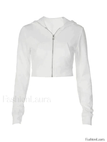 Cropped White Zip-Up Hoodie