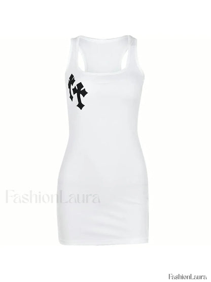 Cross Patch Ribbed Tank Mini Dress