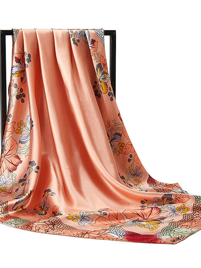 Fashion Shawls Women Daily Bandannas New Print Sunscreen 90X90CM Kerchief Spring Summer Square Silk Scarves for Women