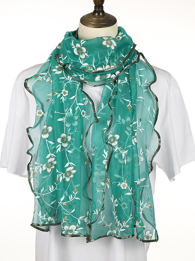 New Flower Embroidery Gauze Scarf Women Travel Holiday Sunscreen Beach Shawl Daily Streetwear Birthday Gift for Women