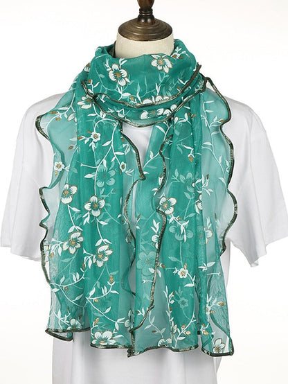 New Flower Embroidery Gauze Scarf Women Travel Holiday Sunscreen Beach Shawl Daily Streetwear Birthday Gift for Women