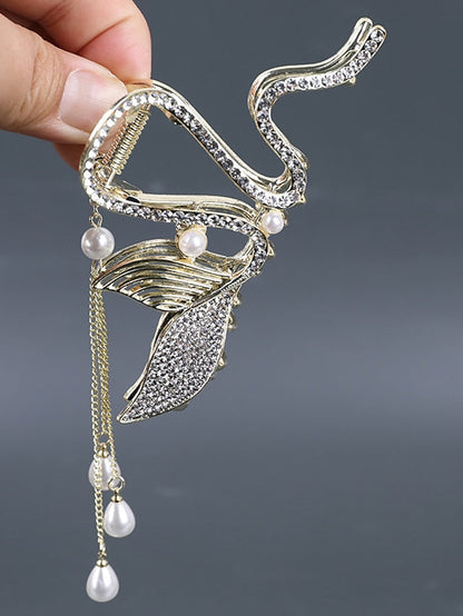 1PC Hair Claws Hair Claw For Wedding Party Evening Birthday-Glitter Imitation Pearl Rhinestone Alloy Metal Bell Orchids Gold Fashion Nonslip for Women