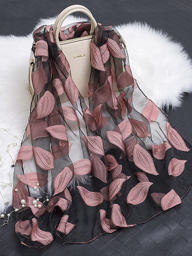 Multicolor Leaf Embroidery Scarf Female Spring Summer Autumn  Sunscreen Headscarf Fashion Thin Scarf Shawl Dual-use Long Beach Towel for Women