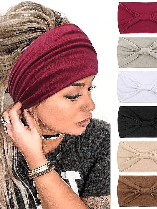 6 Pcs Wide Headbands for Women Boho Bandeau Head Bands Workout Head Wraps Stretch No Slip Hair Wraps Solid Jersey Cotton Headband for Women