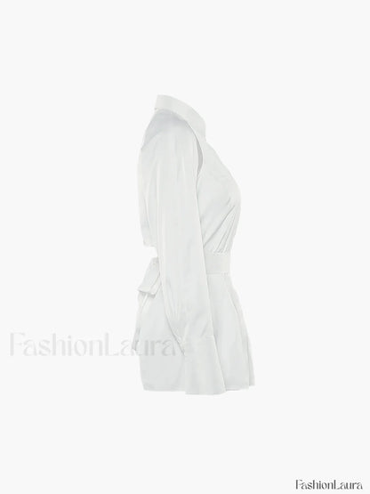 Cut Out Button Trendy Down Collar Shirt