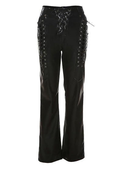 Cut-out Lace Up Pu Pants