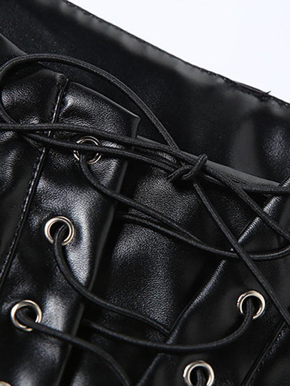 Cut-out Lace Up Pu Pants