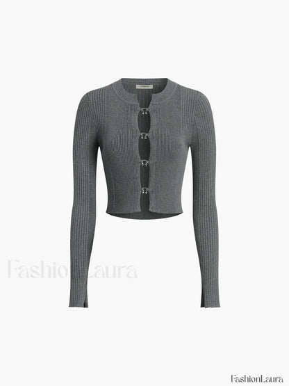 Cutout Split Beads Trendy Detail Ribbed Knit Top