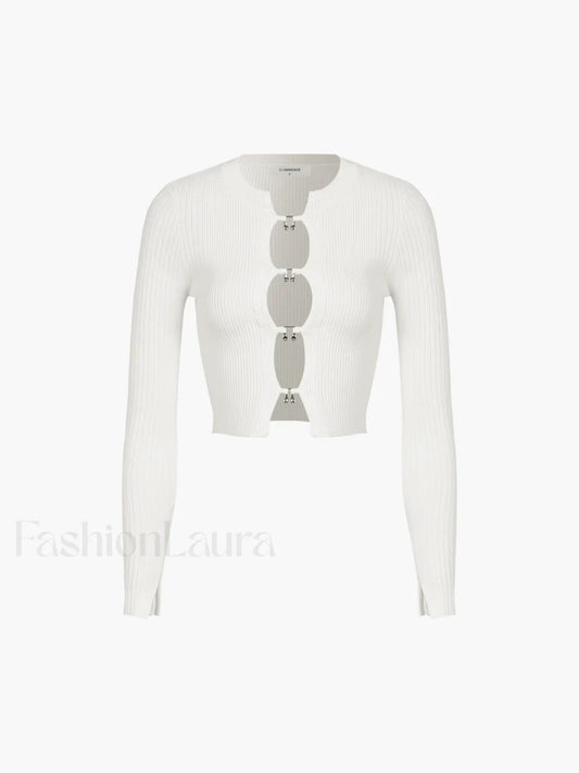 Cutout Split Beads Trendy Detail Ribbed Knit Top