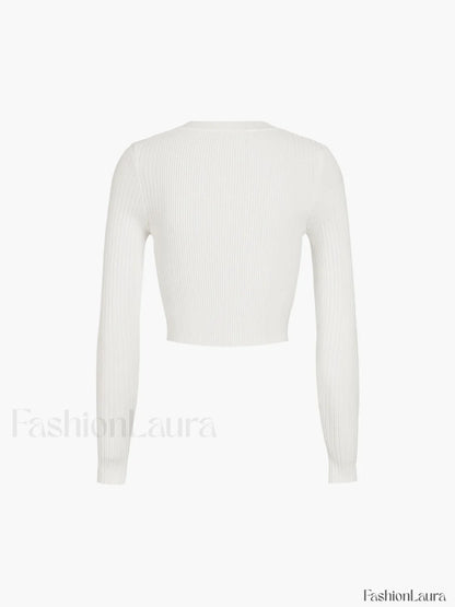 Cutout Split Beads Trendy Detail Ribbed Knit Top