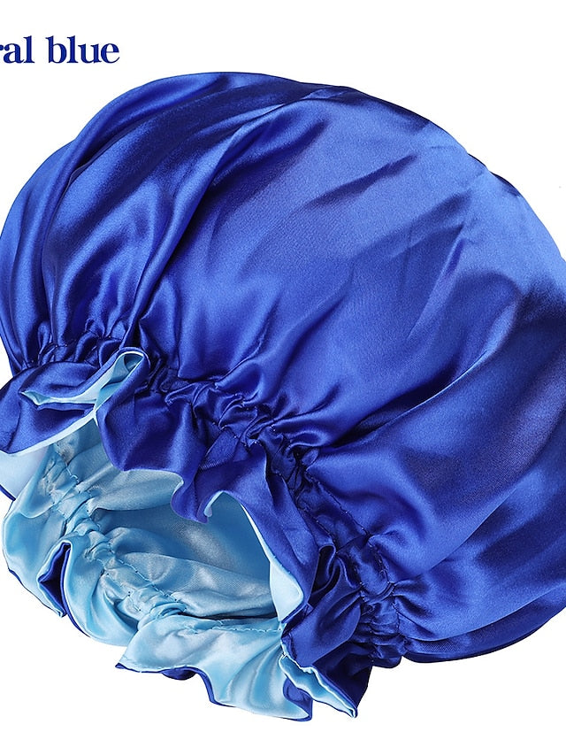 Large double-layer Satin nightcap female European and American large round cap chemotherapy cap Satin bonnet for Women