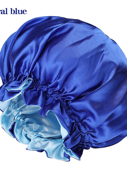 Large double-layer Satin nightcap female European and American large round cap chemotherapy cap Satin bonnet for Women
