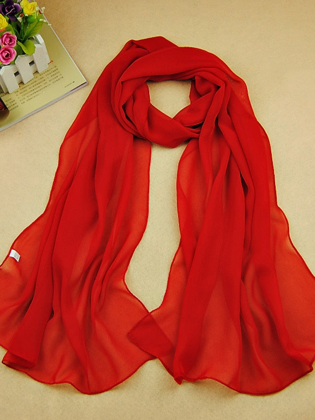Chiffon Scarf Dailywear Daily Date Red Pink Scarf Pure Color / Basic / Fall / Winter / Spring for Women
