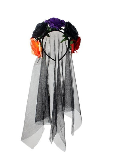 christmas party hair accessories headband simulation rose flower black mesh carnival headband for Women