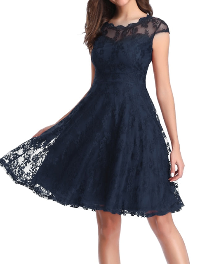 1950s Vintage Vintage Dress Mini Dress Holiday Date Lace Plain Crew Neck Short Sleeve Summer Spring  Navy Black S M L XL for Women