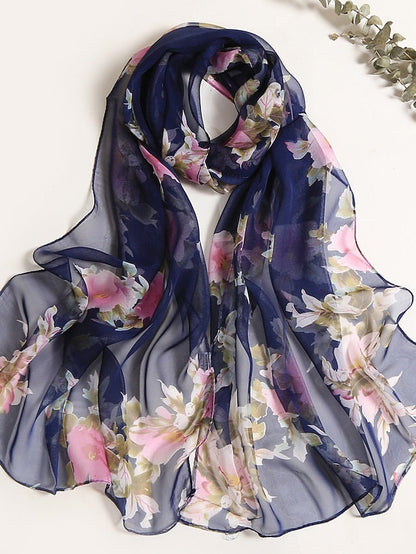 Flower Summer Women Thin Style Scarf Bandana Soft Bandana Female Elegant Shawl Hijab Hairscarves Beach Scarf for Women