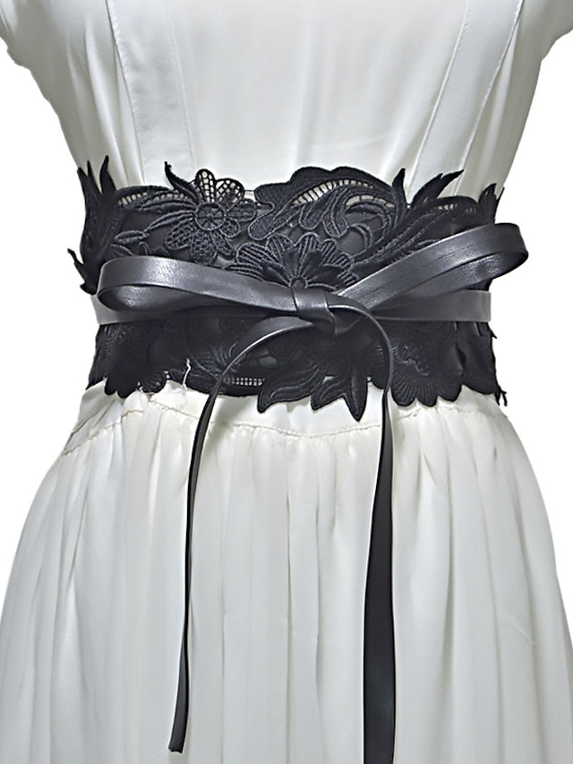 Wide Belt Corset Belt PU Leather Buckle Free Geometric Formal Party Wedding White Black Pink Red for Women