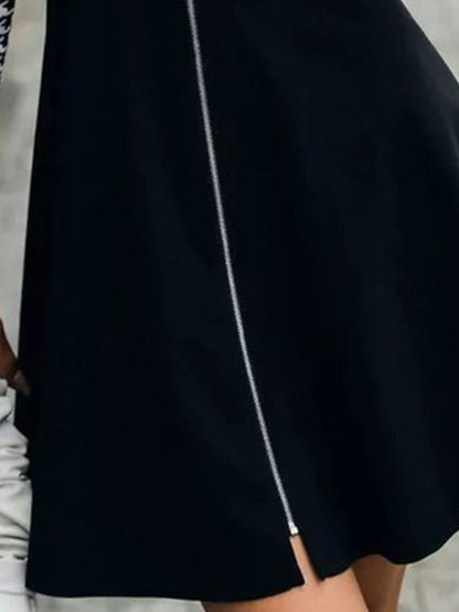 A Line Dress Church Dress Mini Dress Black Long Sleeve Print Zipper Winter Fall Autumn Stand Collar Stylish Winter Dress Weekend Fall Dress  S M L XL for Women