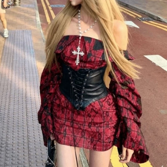 Off shoulder drawstring long sleeve corset mini dress  | Festival Outfits Women