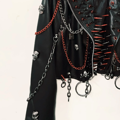 Long sleeve zip-up PU leather metal chain o ring top  | Festival Outfits Women