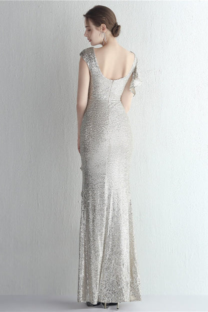 Glitter High Neck Mermaid Slit Formal Dress