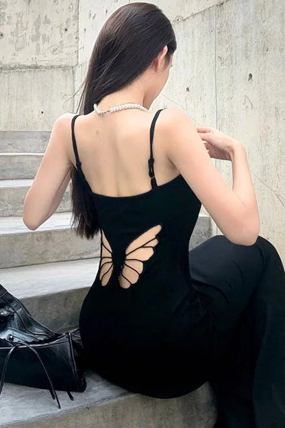 Butterfly Hollow Out Straps Backless Bodycon Maxi Dress